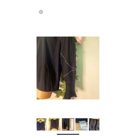 Ramy Brook Black V-Neck Long Sleeve Top Ruffle Lightweight Embellished Blouse - Picture 6 of 7